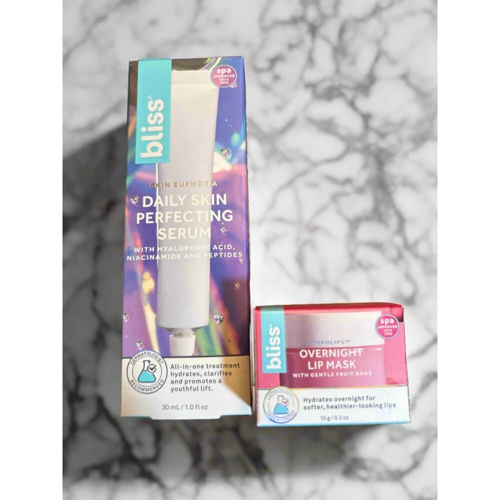Bliss Skincare Duo – Daily Skin Perfecting Serum & Overnight Lip‎ Mask